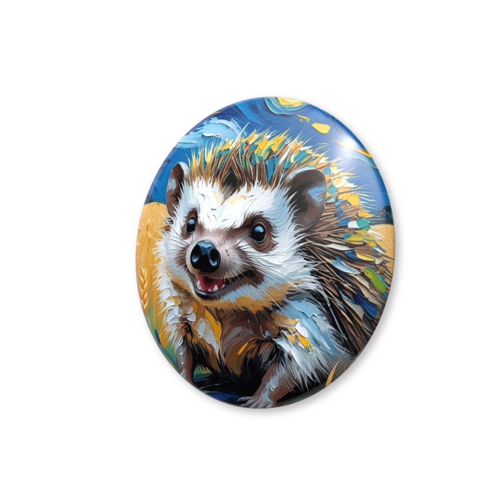 ゴッホ風_ハリネズミ缶バッチ