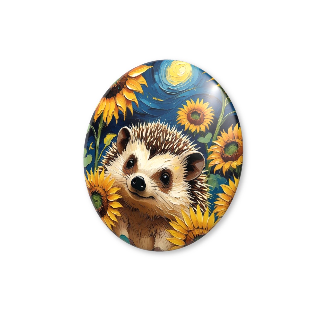 ゴッホ風_ハリネズミ缶バッチ