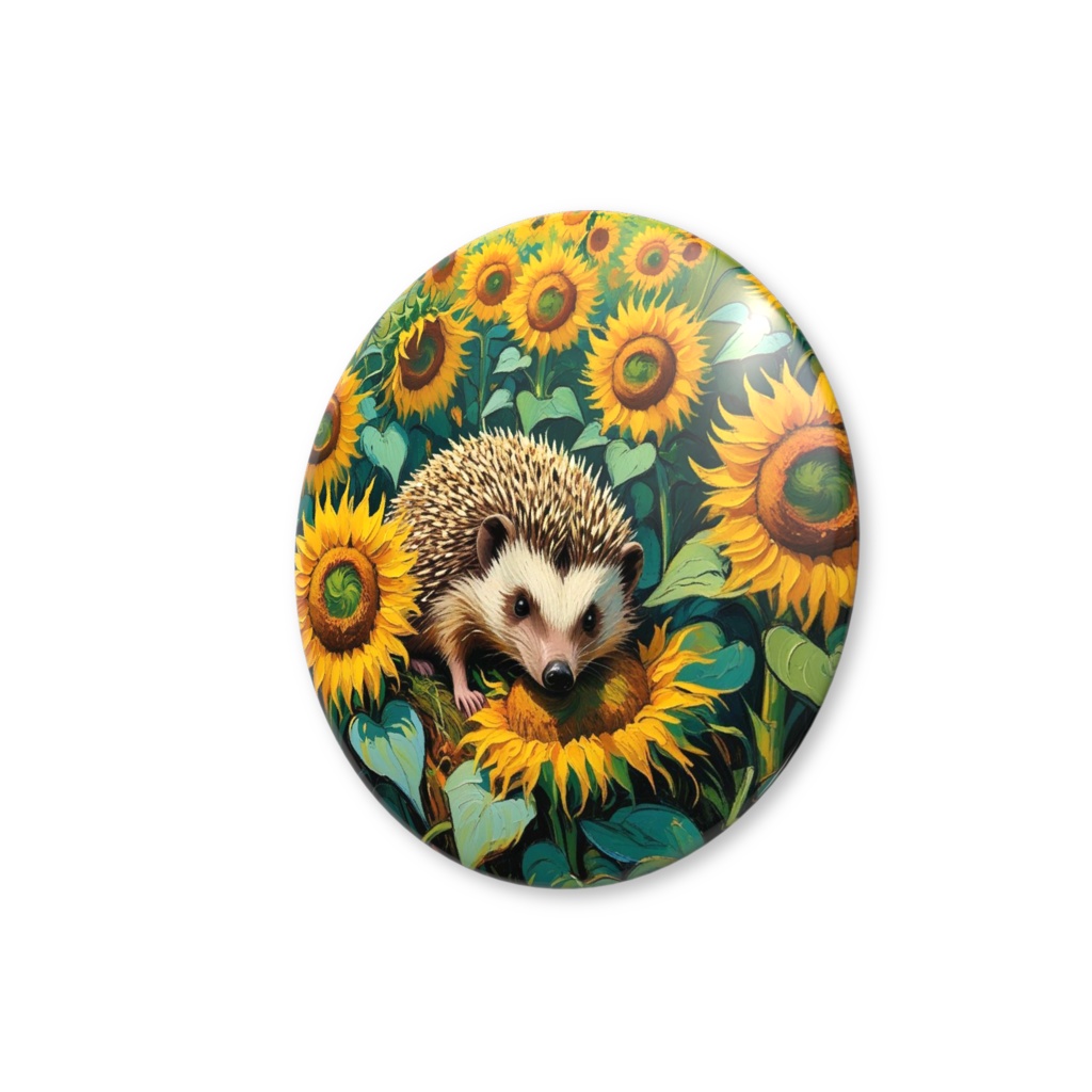 ゴッホ風_ハリネズミ缶バッチ