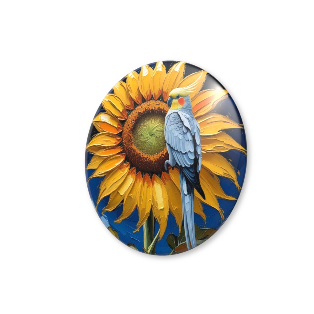 ゴッホ風_オカメインコ缶バッチ