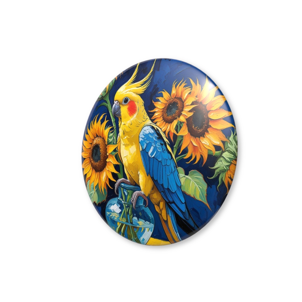 ゴッホ風_オカメインコ缶バッチ