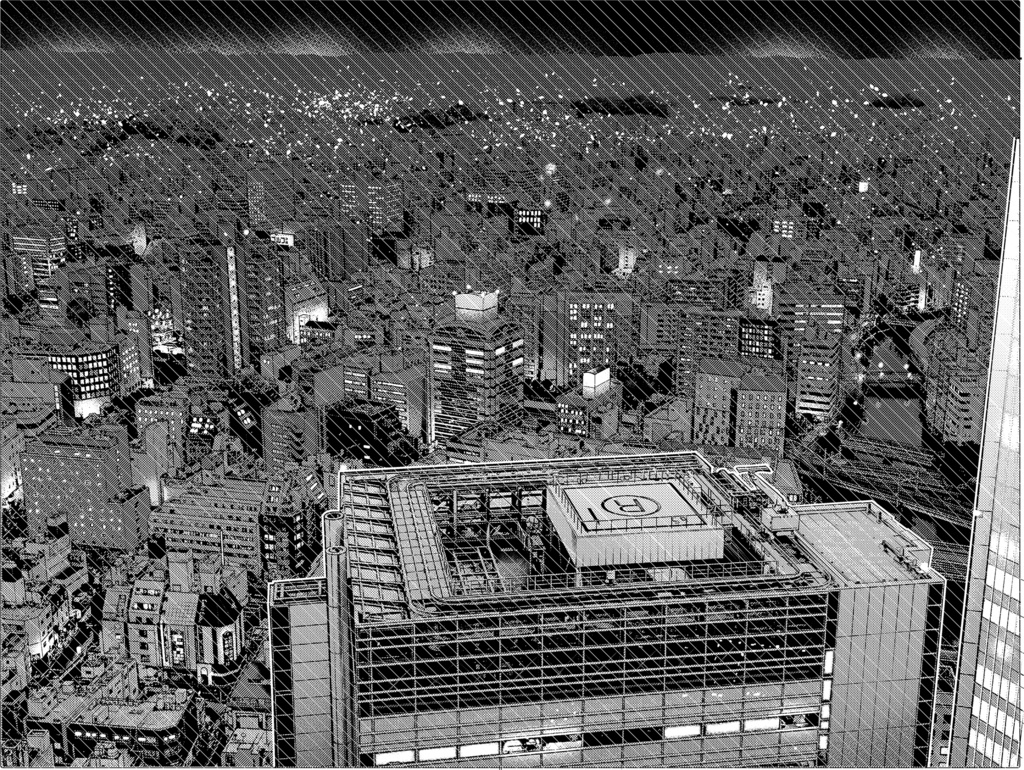 【背景素材】街並み俯瞰ビル1(昼夜トーン済)