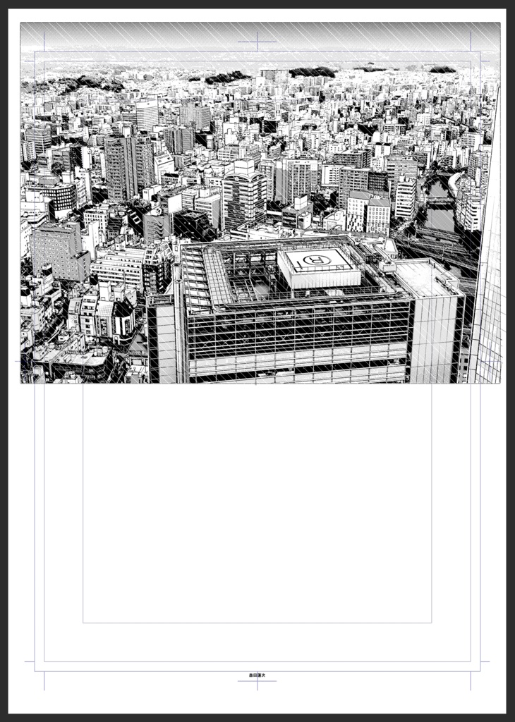 【背景素材】街並み俯瞰ビル1(昼夜トーン済)