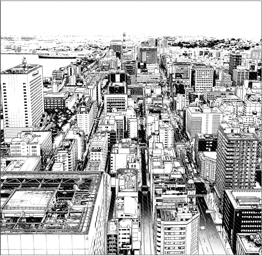 【背景素材】街並み俯瞰ビル2(昼トーン済)