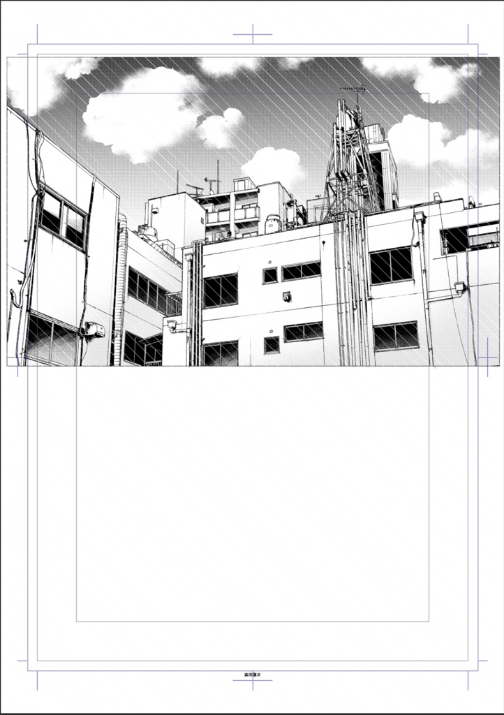 【背景素材】ビルの上の方1(昼トーン済)