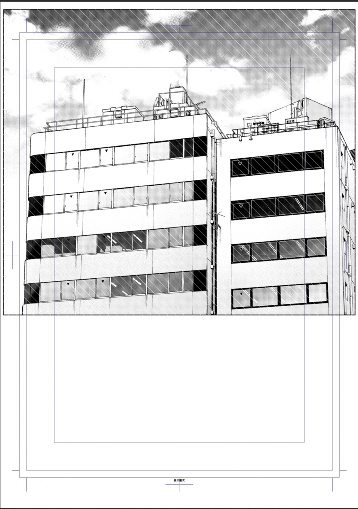 【背景素材】ビルの上の方2(昼トーン済)