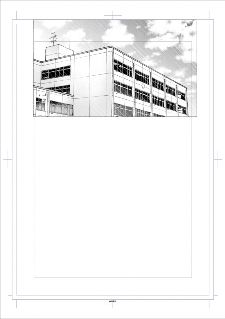 【背景素材】校舎の上の方(昼トーン済)