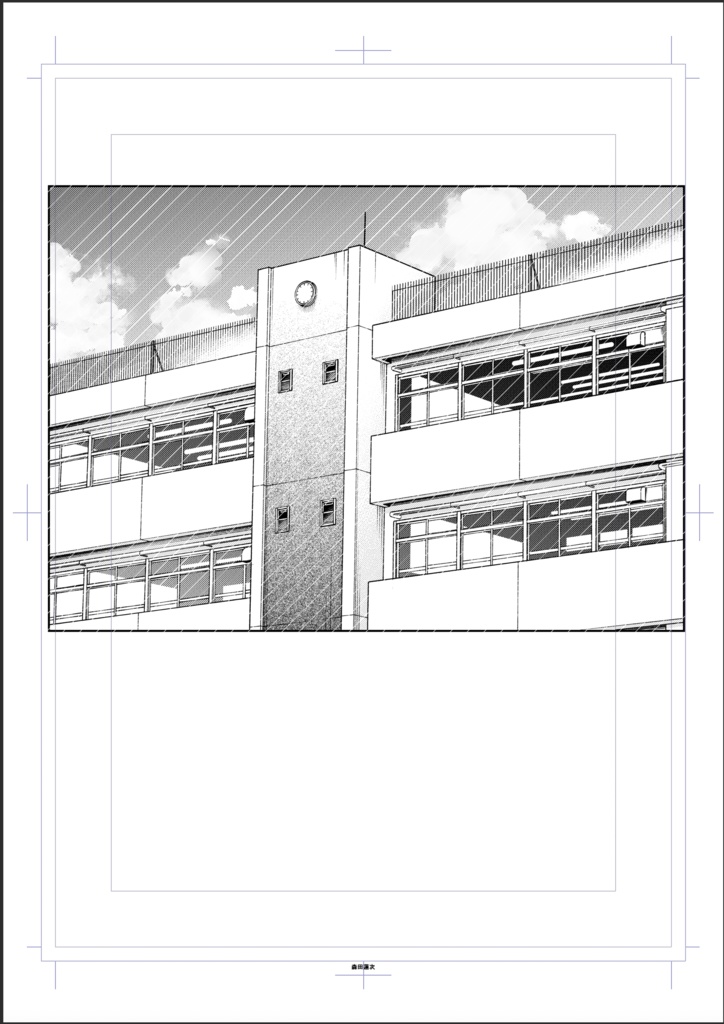 【背景素材】校舎の上の方2（昼トーン済）