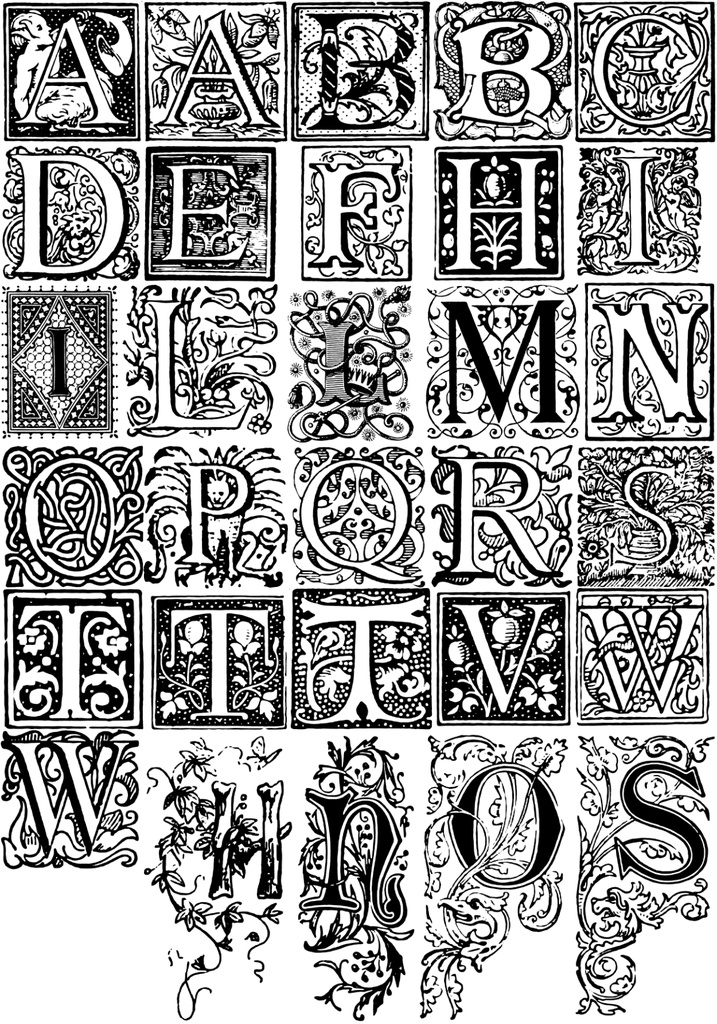 中世風素材「飾りアルファベット」30種類その4