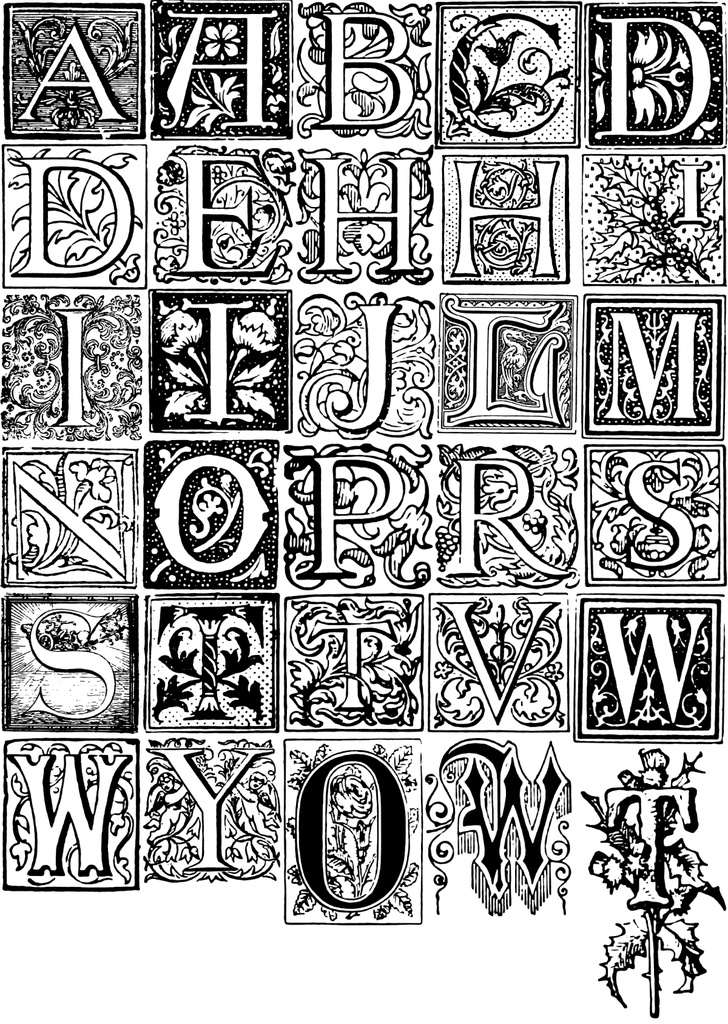 中世風素材「飾りアルファベット」30種類その5