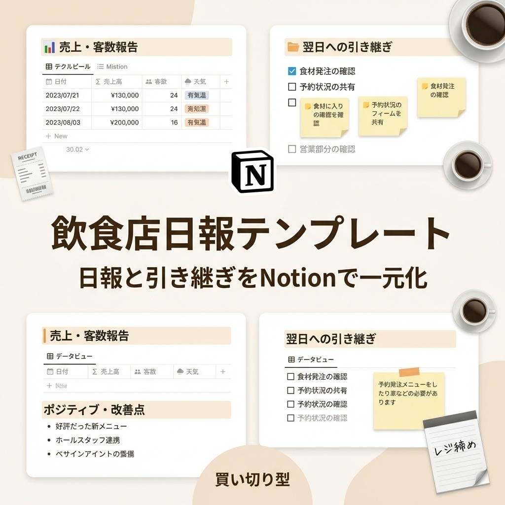 飲食店の営業日報＋引き継ぎ記録｜Notionテンプレート