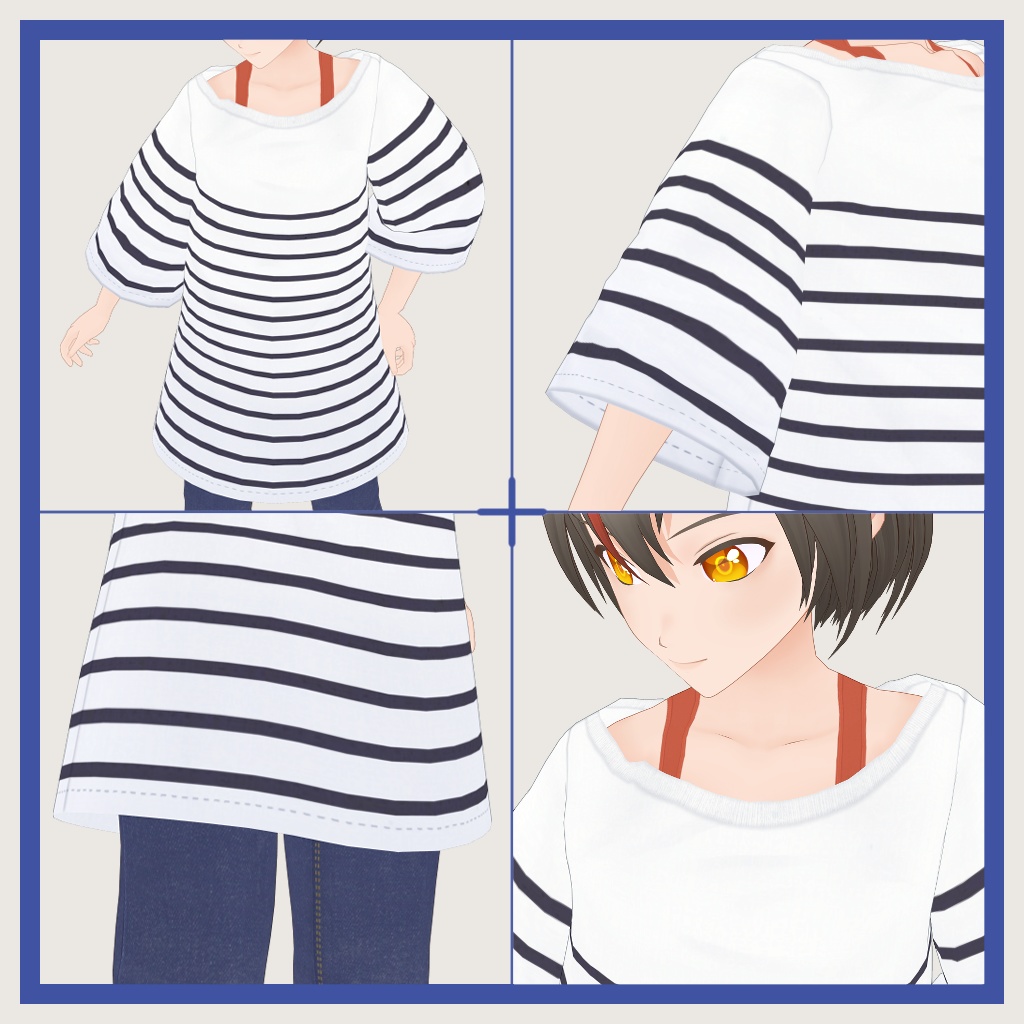 【VRoid】オーバーサイズボートネックTシャツ(サンプルあり)【男女兼用 #VRFFコネクト 】