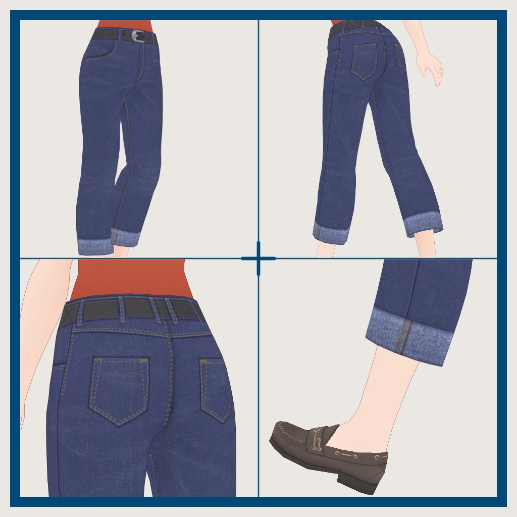 【VRoid】クロップドロールアップデニム(サンプルあり)【男女兼用 #VRFFコネクト 】