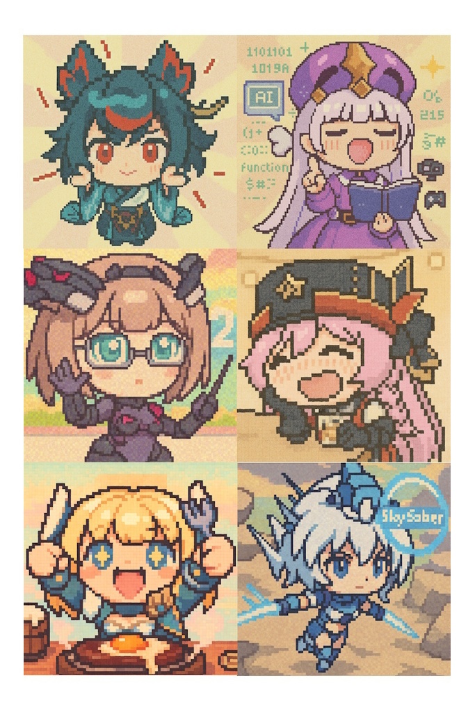 星の翼のスタンプをAIでドット絵にしてシール印刷（稲）