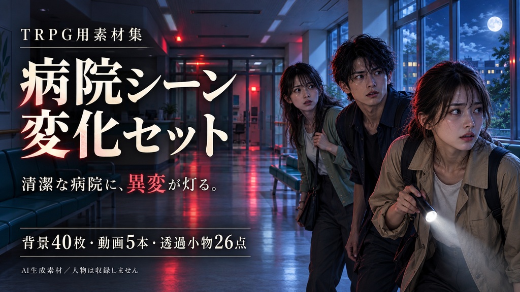 【TRPG素材】病院シーン変化セット｜背景40枚・動画5本・透過小物26点【現代・ホラー】