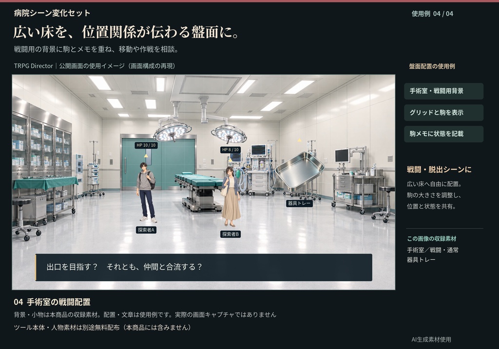 【TRPG素材】病院シーン変化セット|背景40枚・動画5本・透過小物26点【現代・ホラー】