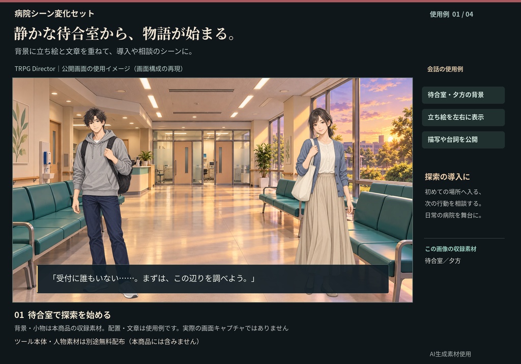 【TRPG素材】病院シーン変化セット|背景40枚・動画5本・透過小物26点【現代・ホラー】