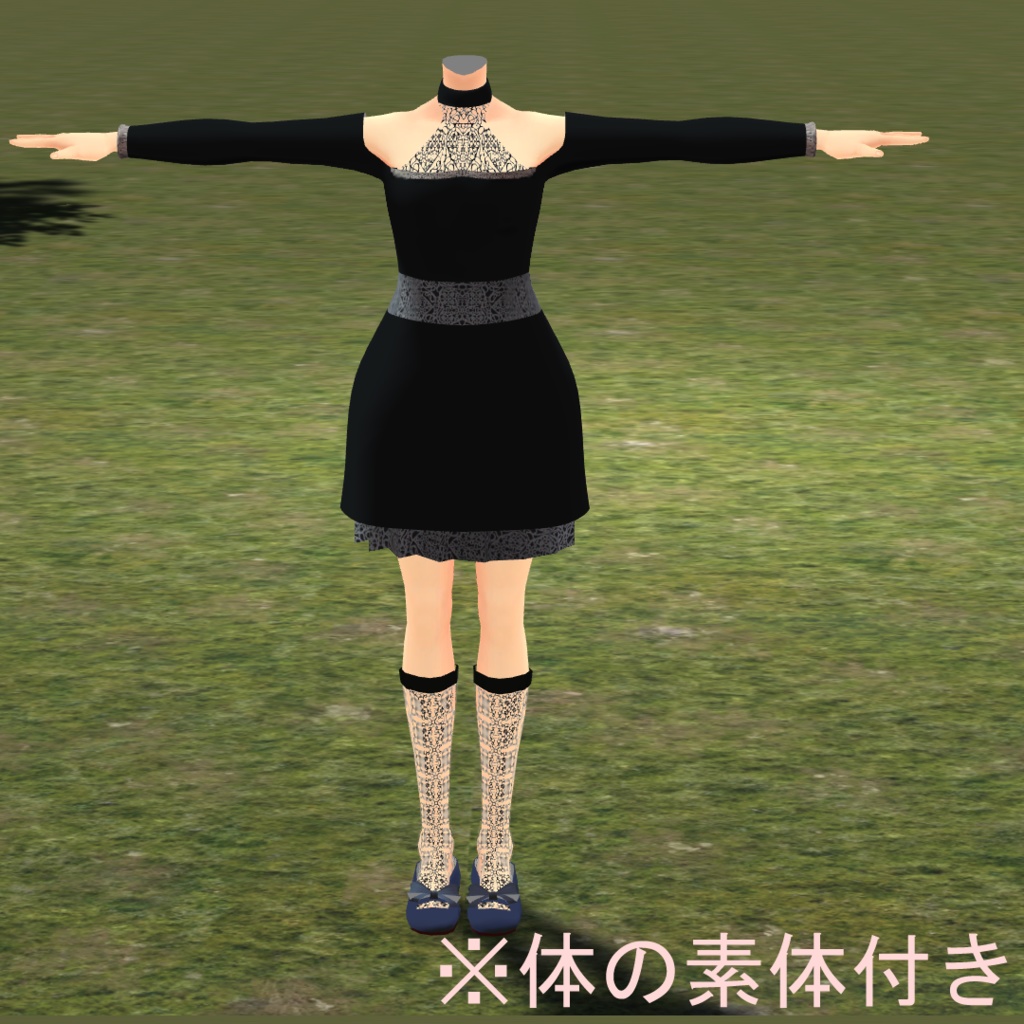 黒いレースのドレス(靴、ストッキング付きセット)