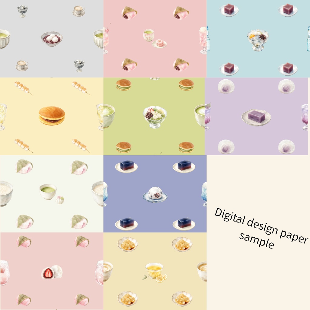 【商用利用可】和風カフェ＆スイーツ デジタルペーパー10点セット