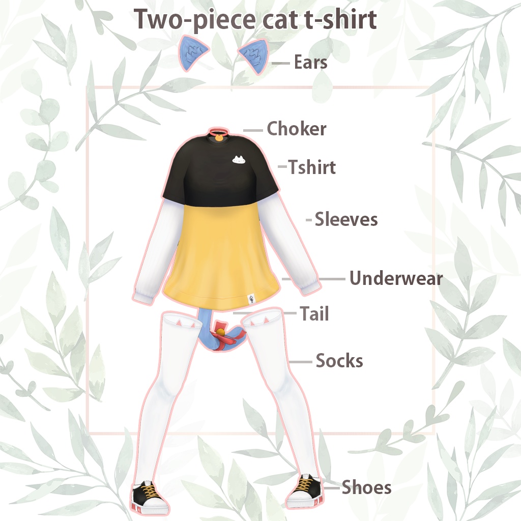 猫ツーピース長袖Tシャツ for Rusk