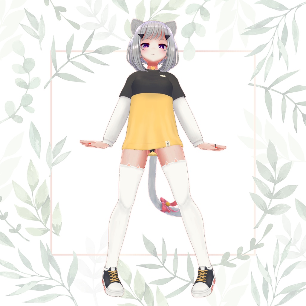 猫ツーピース長袖Tシャツ for Rainy