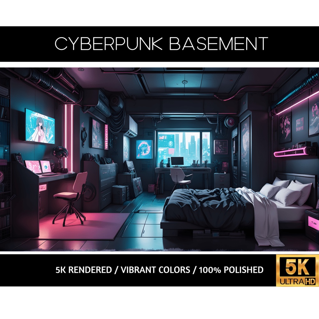 5K Vtuber Background, Cyberpunk Static Background, Stream Background, 5K Rendered