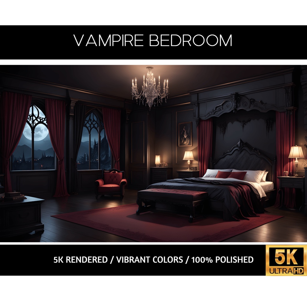 5K Vtuber Background, Vampire Bedroom Static Background, Stream Background, 5K Rendered