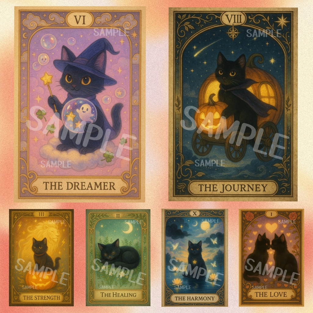 黒猫タロット風壁紙セット【全11枚】ハロウィンにも🎃