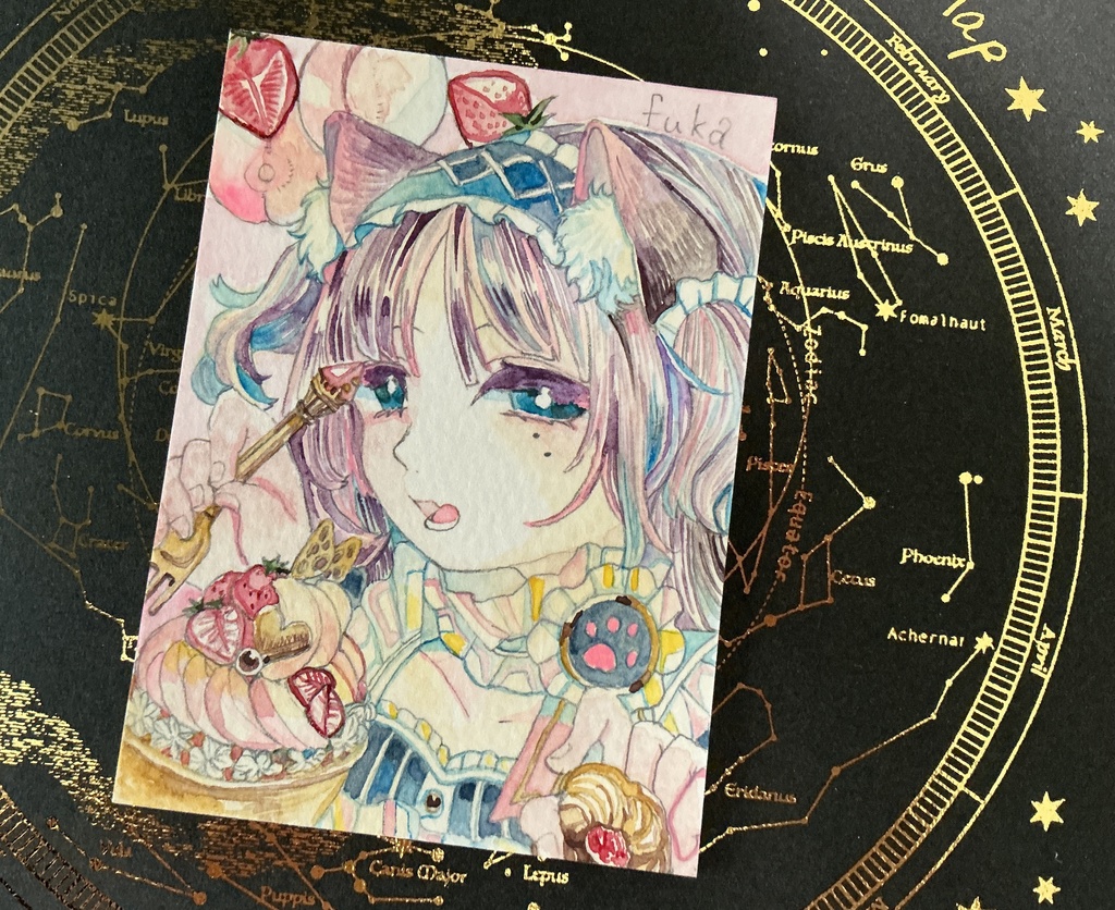 ATC原画「苺と桃のミニタルト」