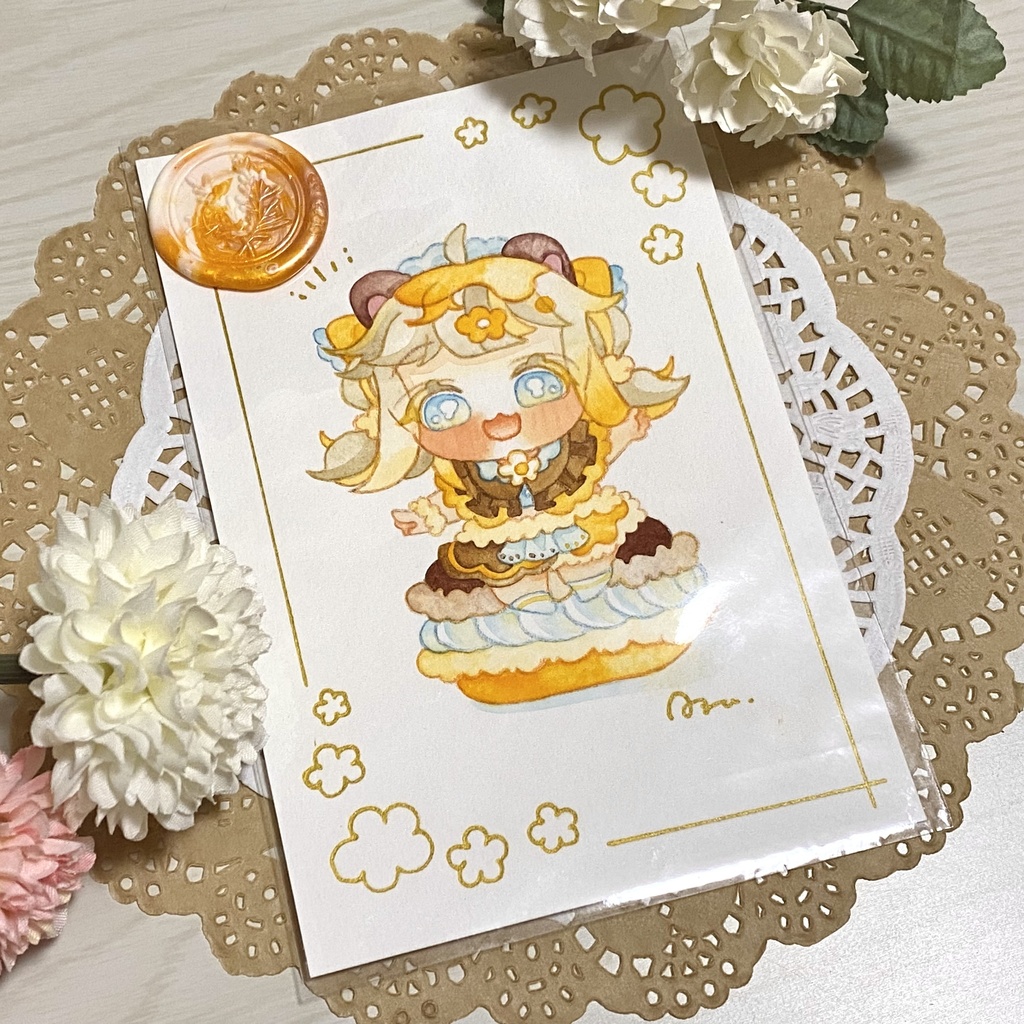 フレームレス原画「ハニーちゃんとマカロン」