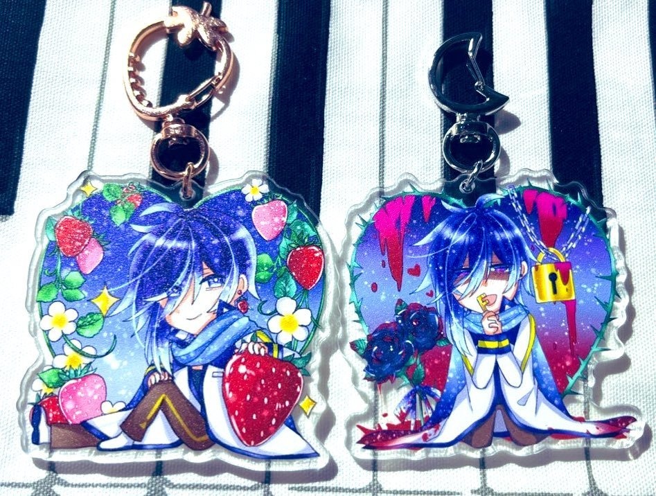 アクリルキーホルダー　苺/黒薔薇