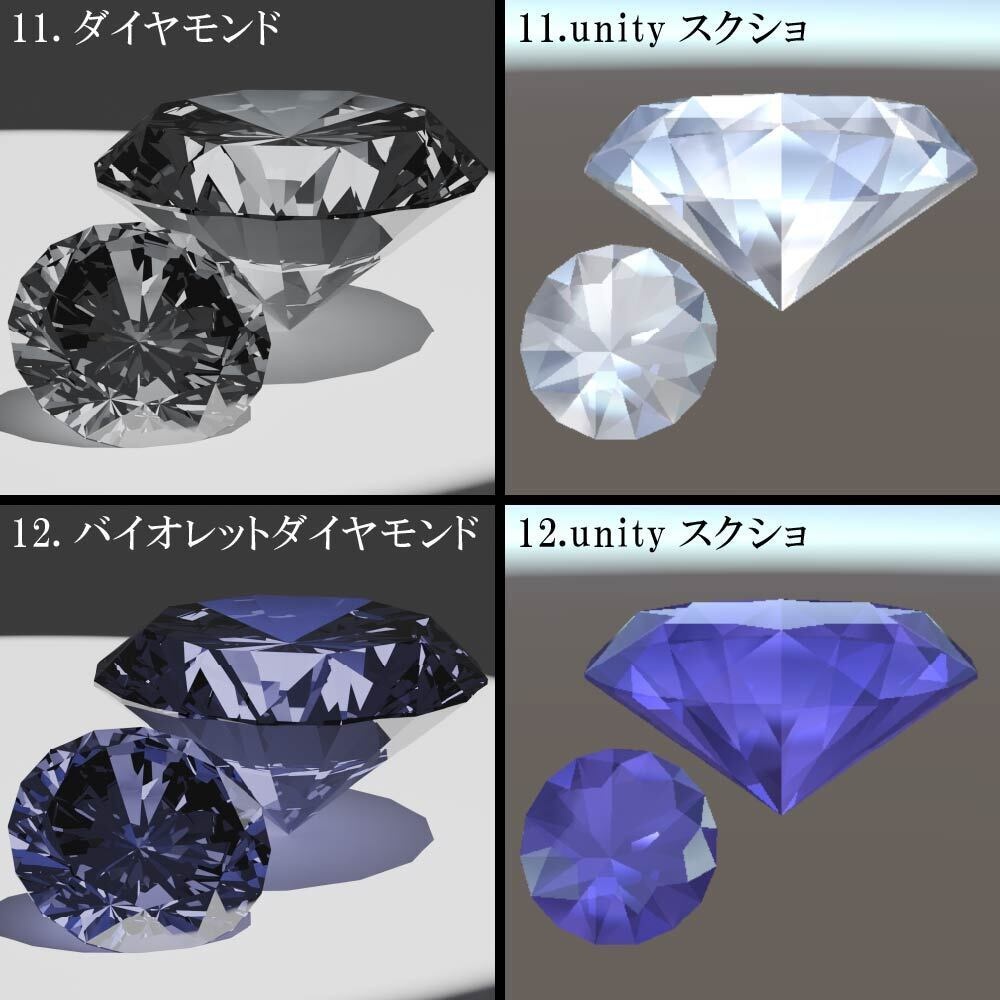 【再配布可能】3D宝石(Round Brilliant Cut)58set【VRChat想定】