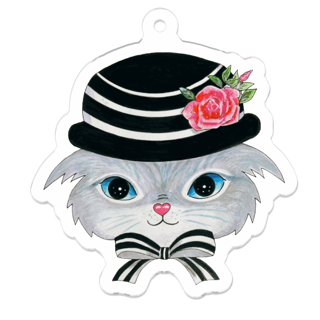【キーホルダー】お洒落な帽子の猫
