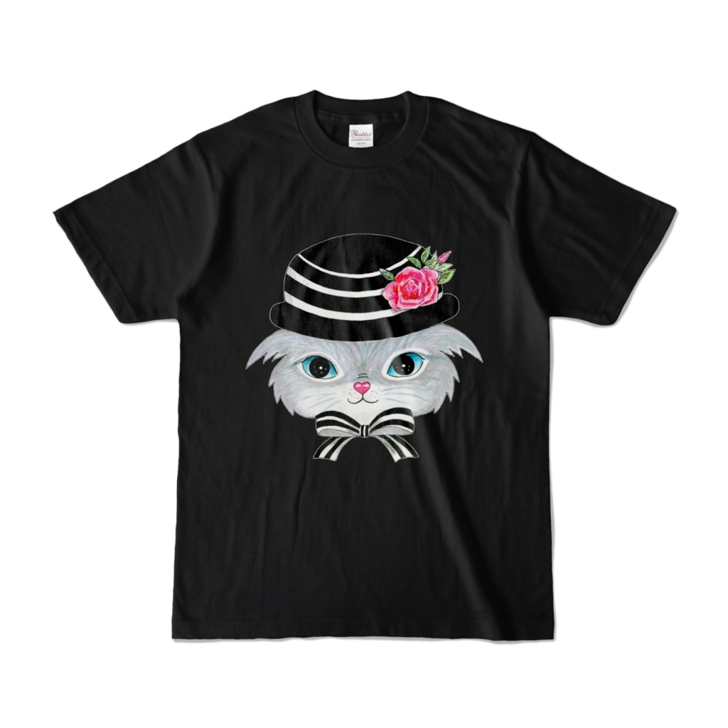 【カラーTシャツ】お洒落な帽子の猫