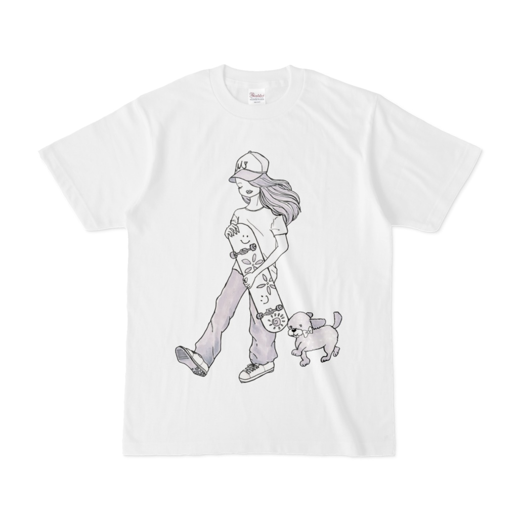 【Tシャツ】スケボー女子と愛犬