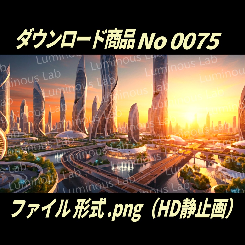 【夕焼け未来都市】ノスタルジック粒状アート画|No0075|背景画像・背景デザイン(PNG)