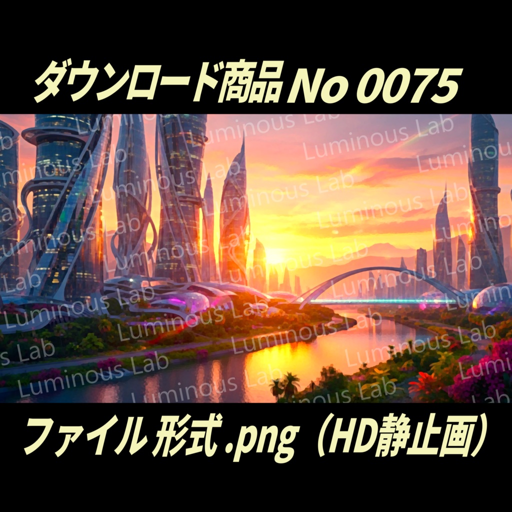 【夕焼け未来都市】ノスタルジック粒状アート画|No0075|背景画像・背景デザイン(PNG)