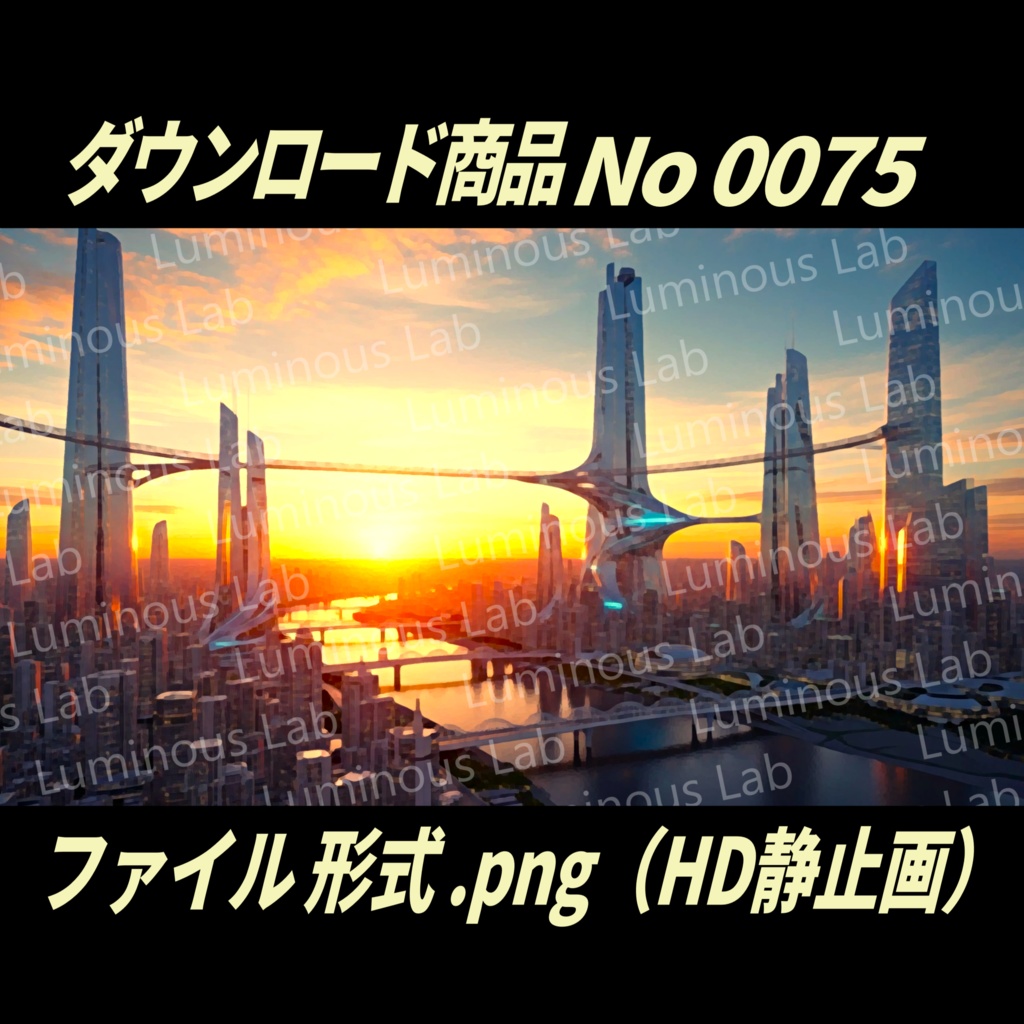 【夕焼け未来都市】ノスタルジック粒状アート画|No0075|背景画像・背景デザイン(PNG)
