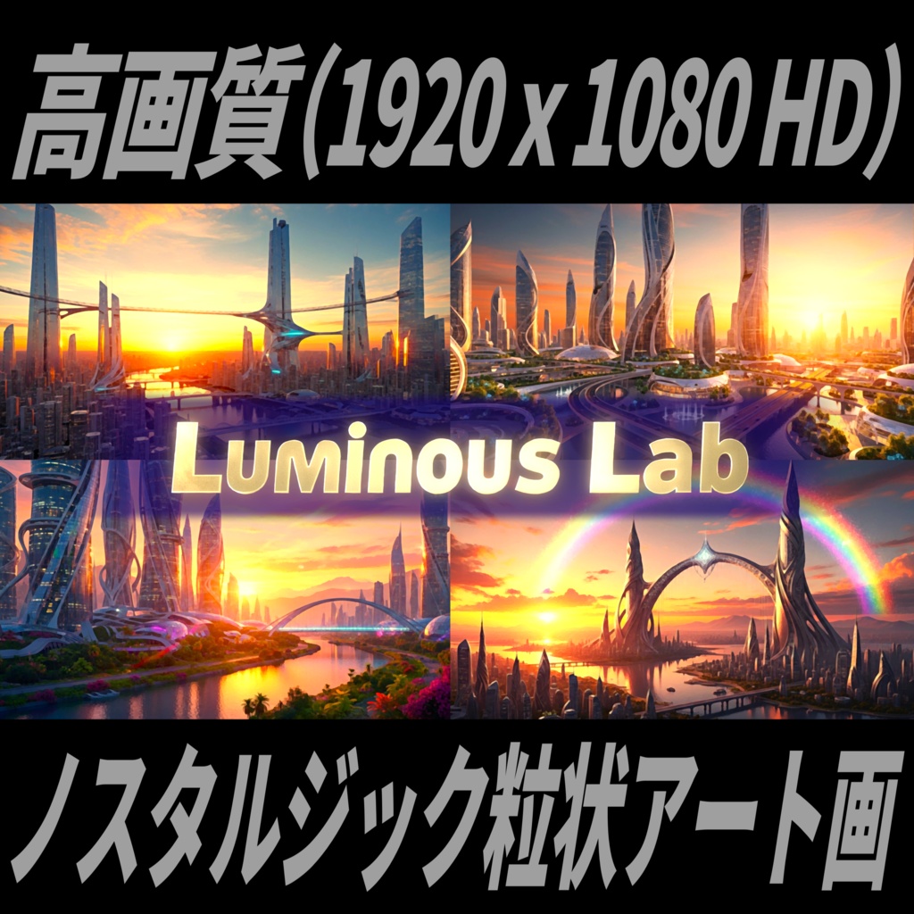 【夕焼け未来都市】ノスタルジック粒状アート画｜No0075｜背景画像・背景デザイン（PNG）