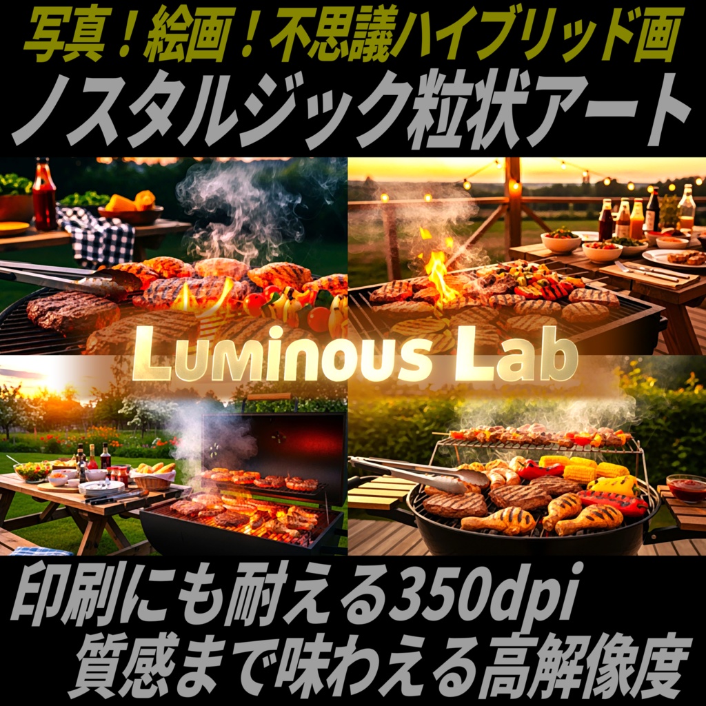 【バーベキュー肉三昧】ノスタルジック粒状アート背景画像｜No0083｜写真！絵画！不思議ハイブリッド画