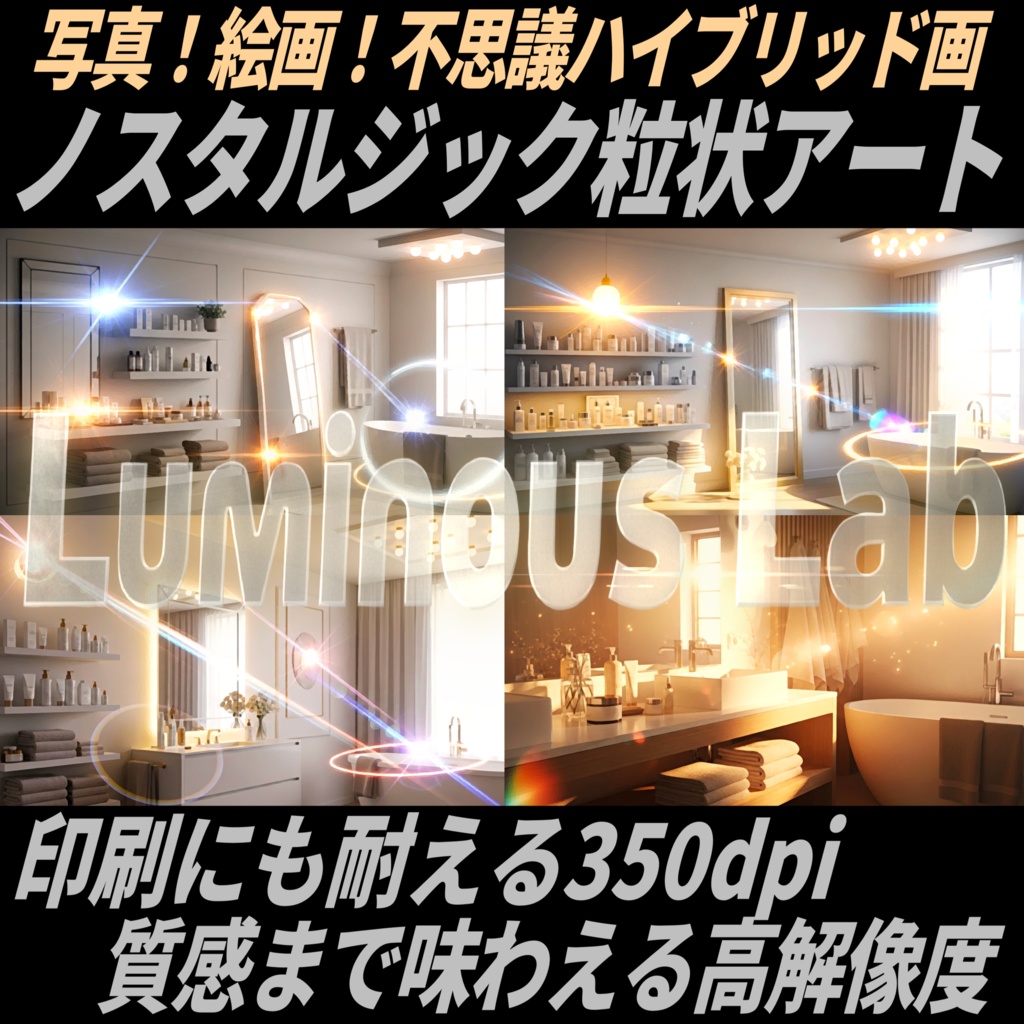 【洗面所と光アート】ノスタルジック粒状アート背景画像|No0090|写真!絵画!不思議ハイブリッド画