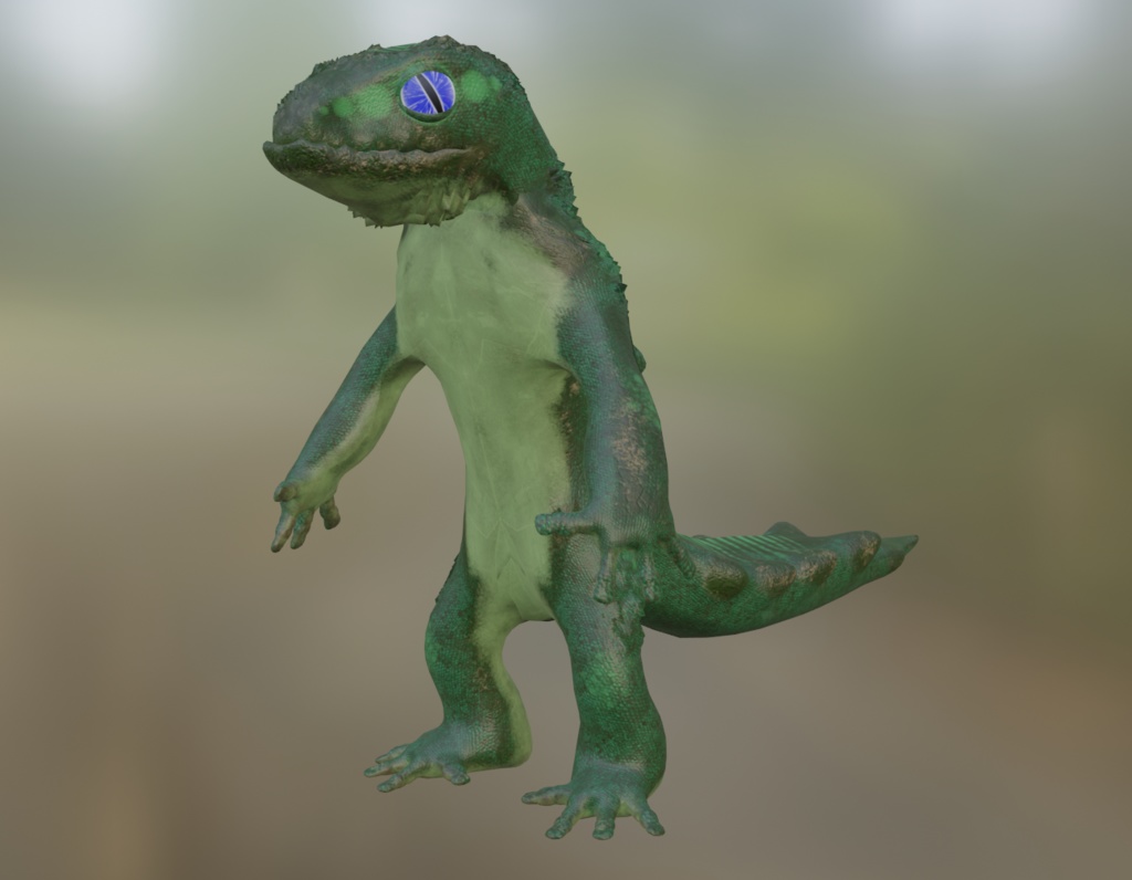 Green and Purple Humanoid Lizard || 緑と紫の人型トカゲ Low-poly 3D model