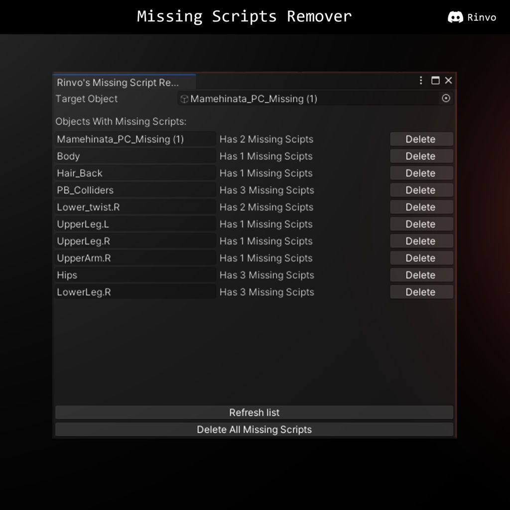 Rinvo's Missing Scripts Remover Script for VRChat Avatars