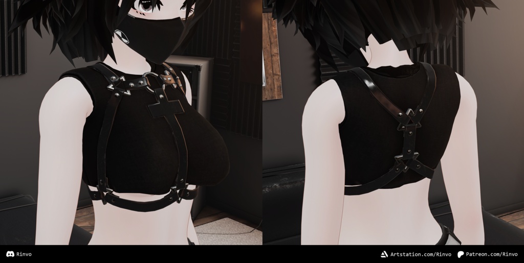 Rinvo's Chest Harness (VRChat Avatar asset, rigged for Panda V2, Rindo, Selestia, GodMagician, ZinFit, VRBase Anime, Egirl, Fantasy)