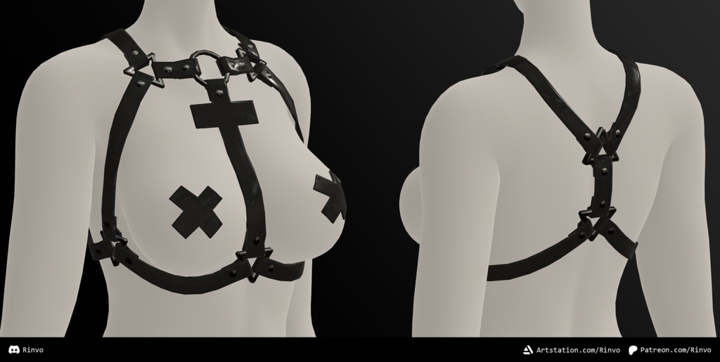 Rinvo's Chest Harness (VRChat Avatar asset, rigged for Panda V2, Rindo, Selestia, GodMagician, ZinFit, VRBase Anime, Egirl, Fantasy)