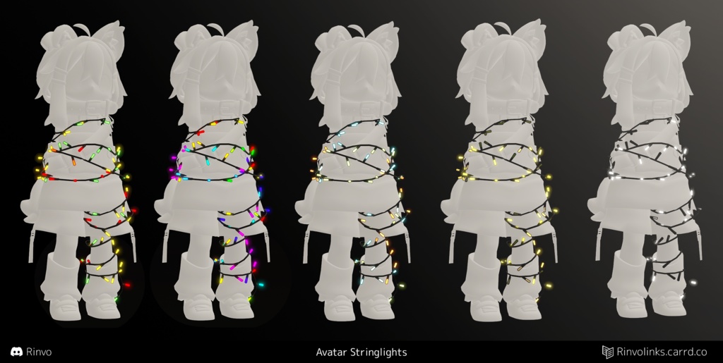 Avatar Stringlights / Christmas lights (VRChat Avatar asset rigged for Mamehinata, GodMagician, Rusk, PandaV2, Runa, Luna, Rindo, Celestia, VRBase Egirl, Fantasy, Anime, ZinFit)