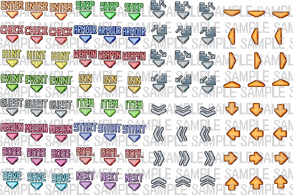 よわぴよマップチップ素材集【 イベント・矢印 】