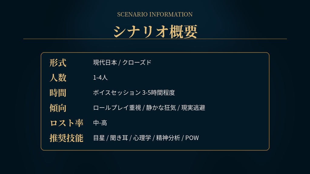 CoCシナリオ「スープバーが冷めるまで」
