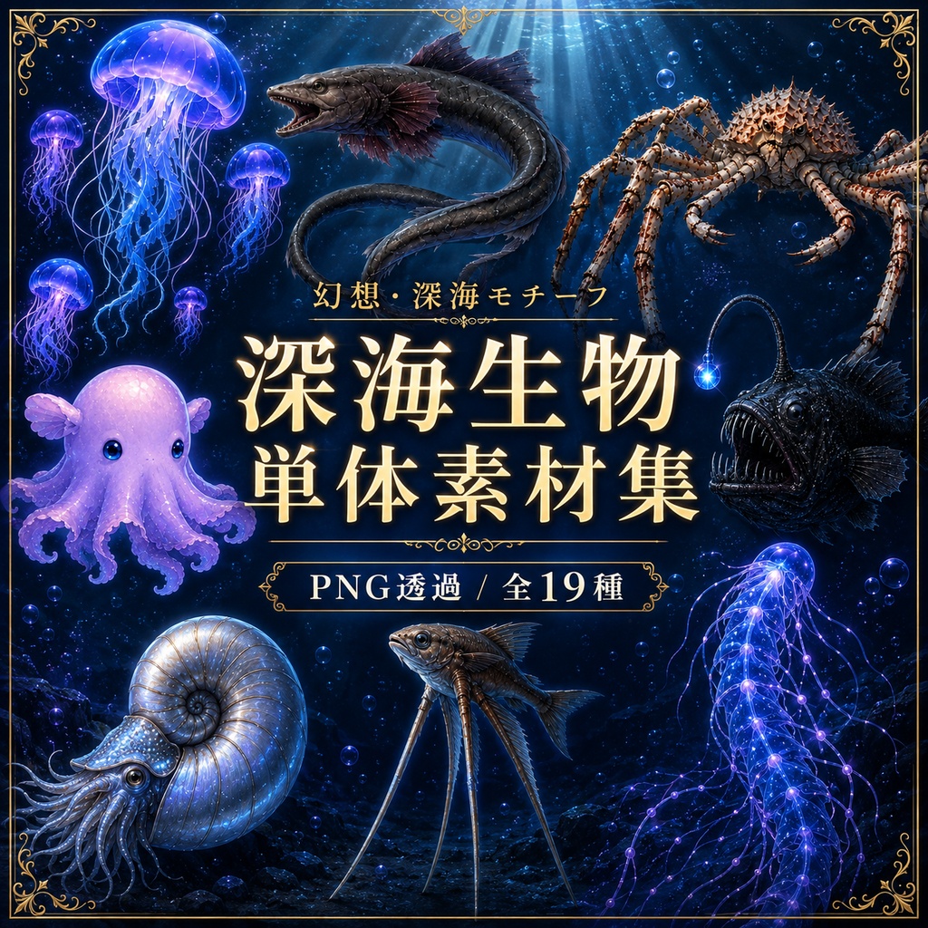 深海×惑星の生物素材 19枚 生物だけ透過バージョンあり