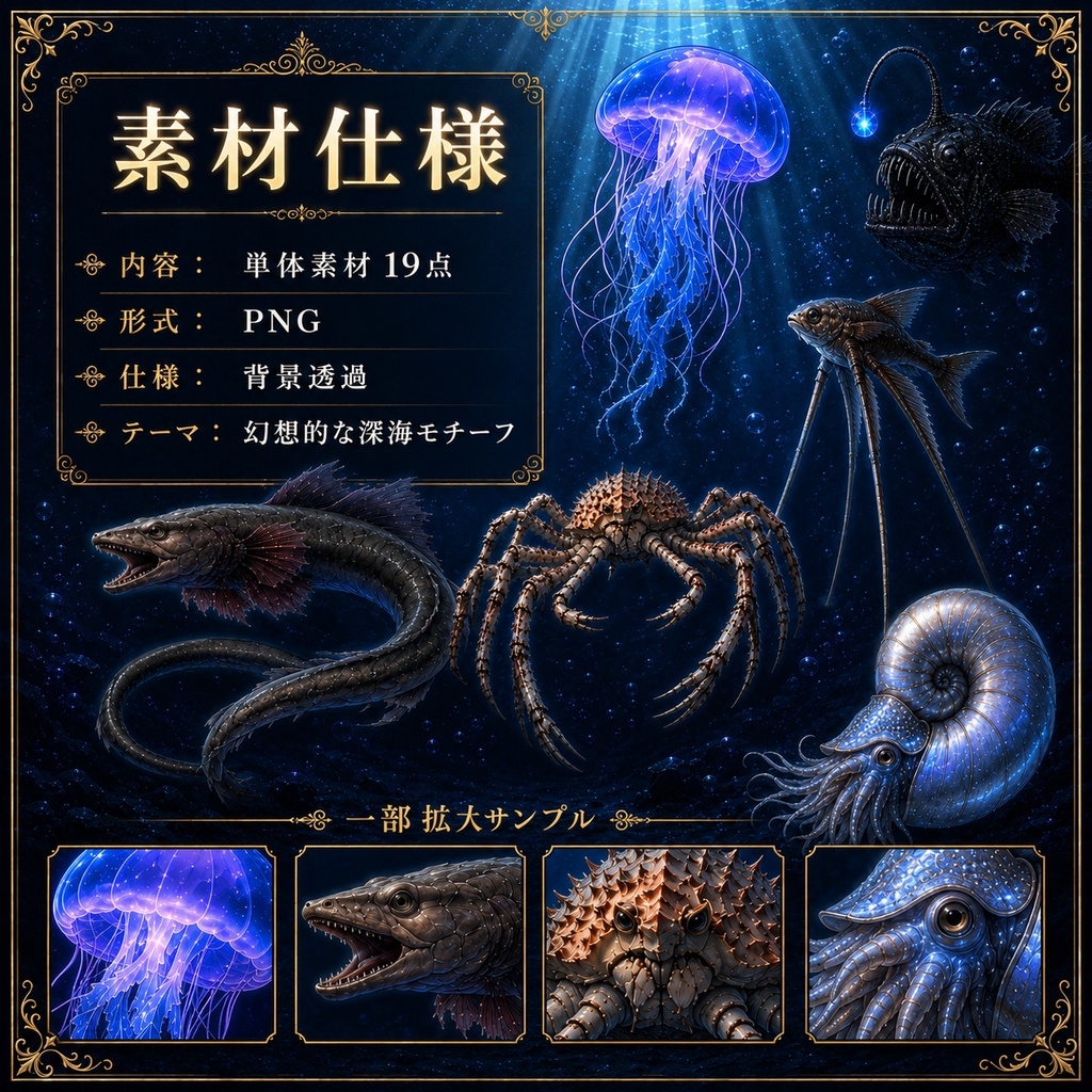 深海×惑星の生物素材 19枚 生物だけ透過バージョンあり